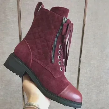 

Suede Shoes Women Low Heel Military Boots Women Rock Botas Mujer Ankle Black Women Shoes Leather Zapatos De Mujer Lace Up Boots