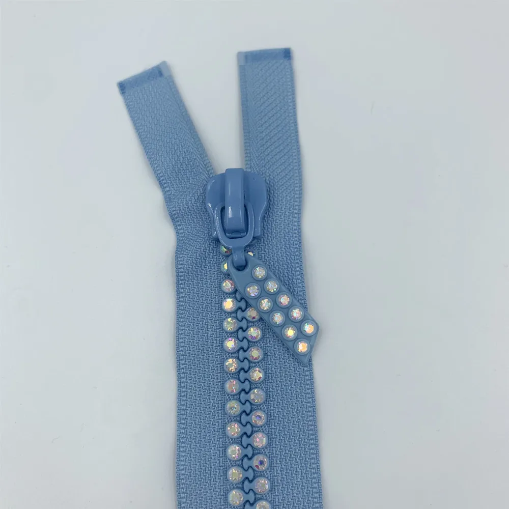 Light blue При заказе 1-10 штук 24 дюйма, 60 см Dual нить из чешского хрусталя застежек-молний Стразы ab Crystal открывающиеся молнии базовое платье одежда шитье 10 - Цвет: Light blue