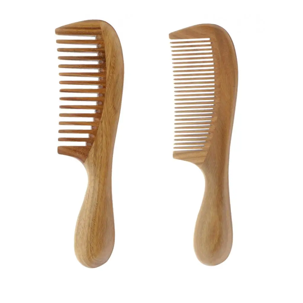 Handheld Wood Hair Comb Head Massage Brush Beard Mustache Groom Wide/Close