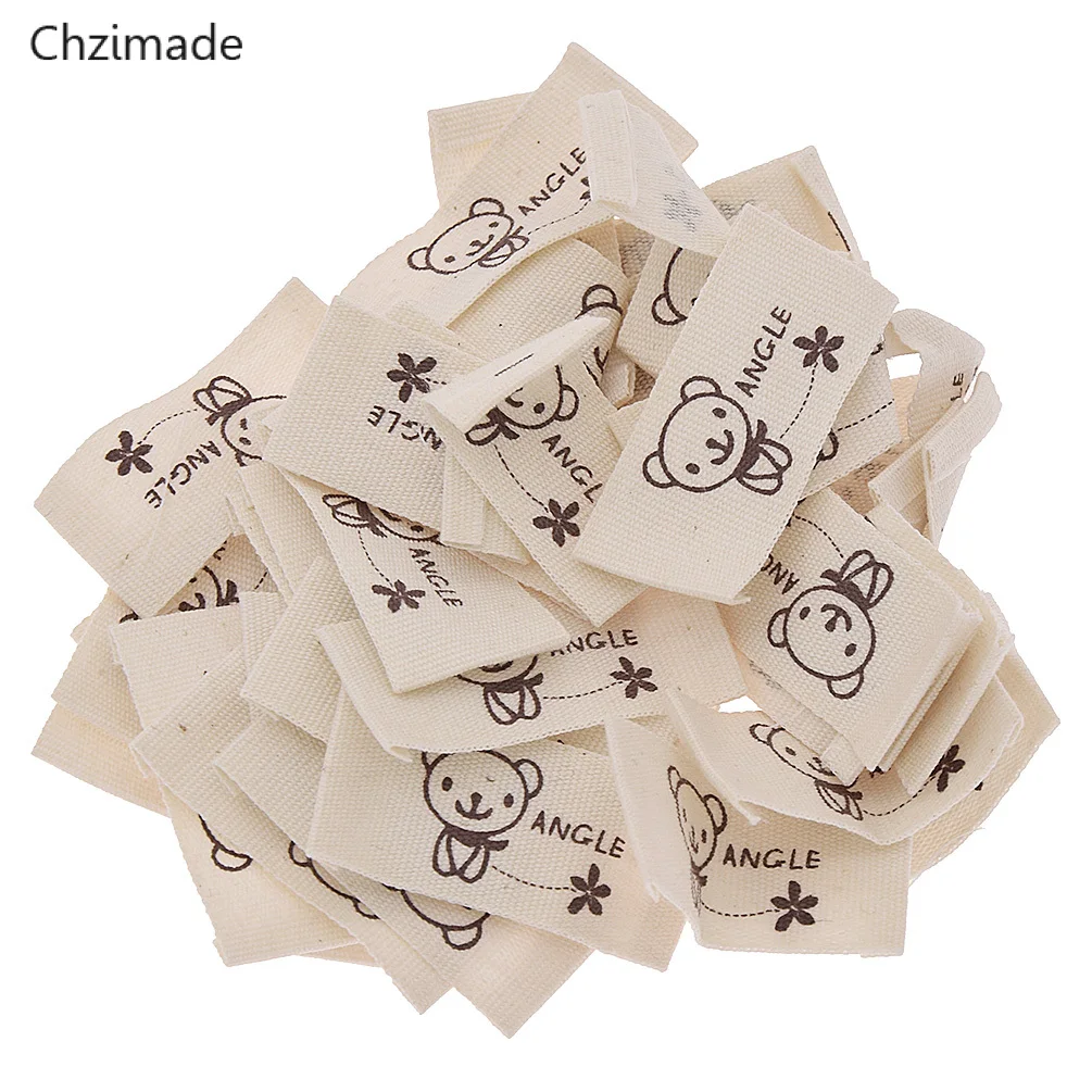 Small bear flower Chzimade 50 шт./лот Животные медведь печатные этикетки моющиеся тканевые Пришивные бирки для DIY Colthes поставки - Цвет: Small bear flower