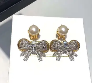 

Fashion jewelry & Accessories New Girl's Lovely Bow Crystal Earrings Pearl Ear Clip For Women's party Festival wedding gift