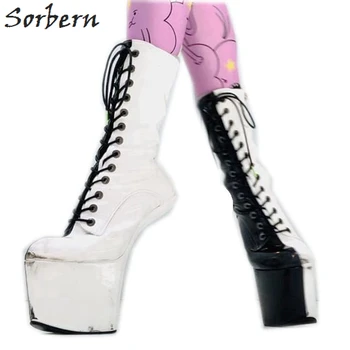 

Sorbern Black And White Heelless Boots Ankle High Sexy Fetish Heels Pole Dance Heels Custom Colors Platforms For Exotic Dancer