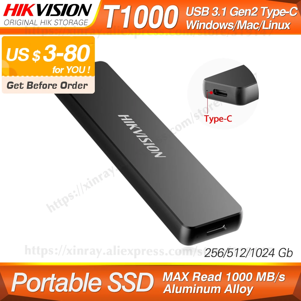 Hikvision оригинальный портативный SSD 512GB внешний 1 ТБ дисковый накопитель 256GB USB3.1 Type C