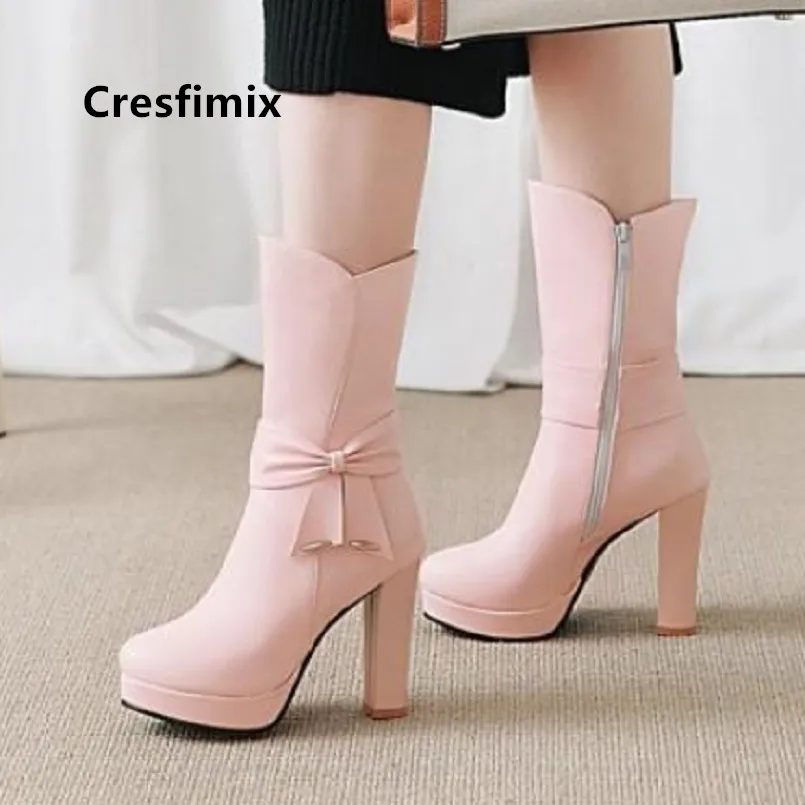 Cresfimix Botas De Mujer; женские модные черные удобные сапоги до колена из искусственной кожи размера плюс; женские стильные розовые сапоги; B6087