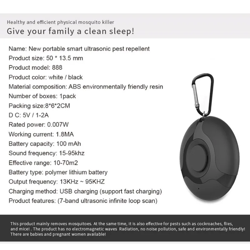 USB Ultrasonic Rechargeable Outdoor Pest Repeller Portable Smart Mouse Repellent Insect Device
