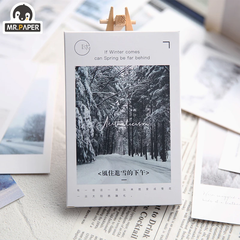 El Sr. De papel 30 unids/caja el viento en la nieve por la tarde serie postal cuenta mano mensaje nota bendiga tarjeta de felicitación regalo de escritura
