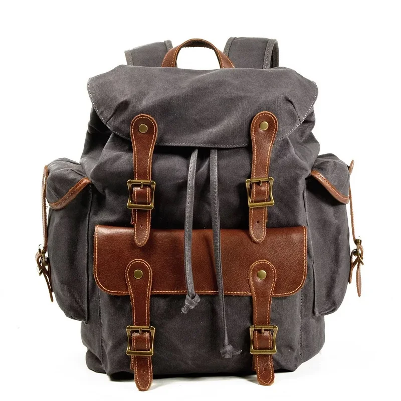 Vintage Canvas Backpacks For Men Oil Wax Leather Travel Backpack Waterproof Laptop School Daypacks Retro Bagpack Large Capacity