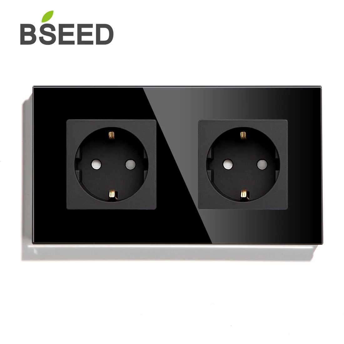 BSEED EU Standard Wall Socket Double Socket White Black Gloden Crystal Glass Panel 157mm16A 110V-250V With Wifi Monitoring