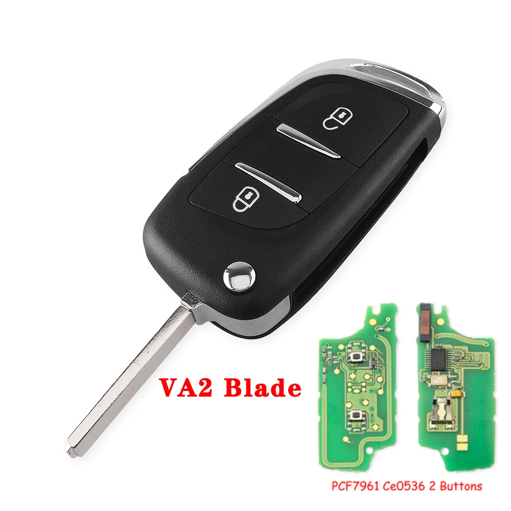 KEYYOU HCA/VA2 Blade CE0536 433 МГц ASK модифицированный дистанционный Автомобильный ключ для Citroen C4 C5 C3 C2 PICASSO PCF7961 ID46 2/3 кнопки - Цвет: 2BT CE0536 VA2