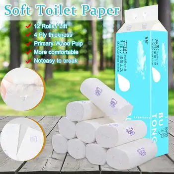 

12 Rolls Top Quality Roll Toilet Paper 4-Layer Native Wood Soft Toilet Paper Pulp Kitchen Home Rolling Paper Water Absorption