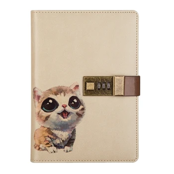 

1 x PU Leather Notebook with Combination Lock Pen Holder Diary Journal Sketchbook Notepad Planner B6 Size, 224 Pages