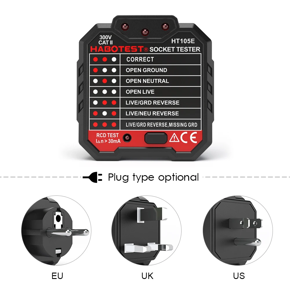 HABO TEST HT105E усовершенствованный RCD тестер электрической розетки детектор линии и