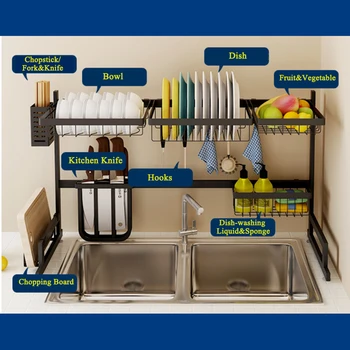 

2 Layer Sink Rack Dish Rack Stainless Steel Sink Drain Rack Drying Storage Holder Kitchen Dish Shelf Kitchen Organizer