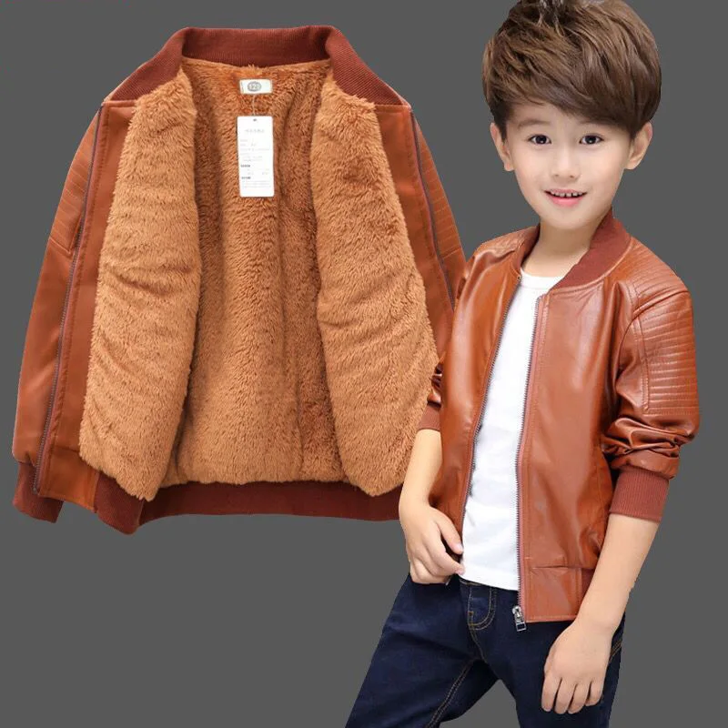 Новое поступление, пальто для мальчиков осенне-зимняя модная детская куртка из искусственной кожи в Корейском стиле для От 6 до 15 лет