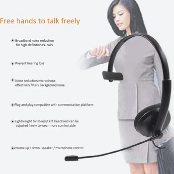 

USB Headset Call Center with Noise Cancelling Mic Volume Adjustable for PC Home Office Customer Service