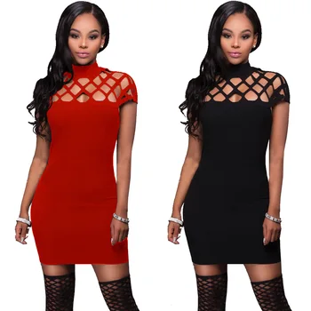 

Hot Selling Solid Color Collar Underwear Sheath Dress Europe And America-with Holes High Quality Dress Amazon