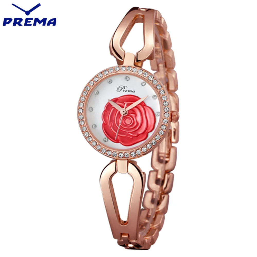 Gold Red Rose Бренд Prema модные женские часы женские повседневные кварцевые часы браслет женские часы montre relogio feminino Наручные часы женские - Цвет: Gold Red Rose