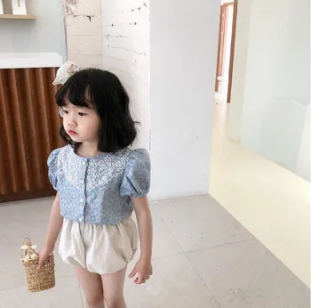 

2020 new girls floral shirt summer cotton short sleeve fashion girls blouse 1-6 years HV732