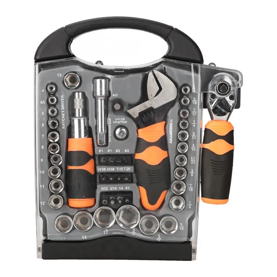 

43 Pcs Wrench Tool Kit Heat Treated CR V Steel Socket Screwdriver Bit Kit for Repairing New