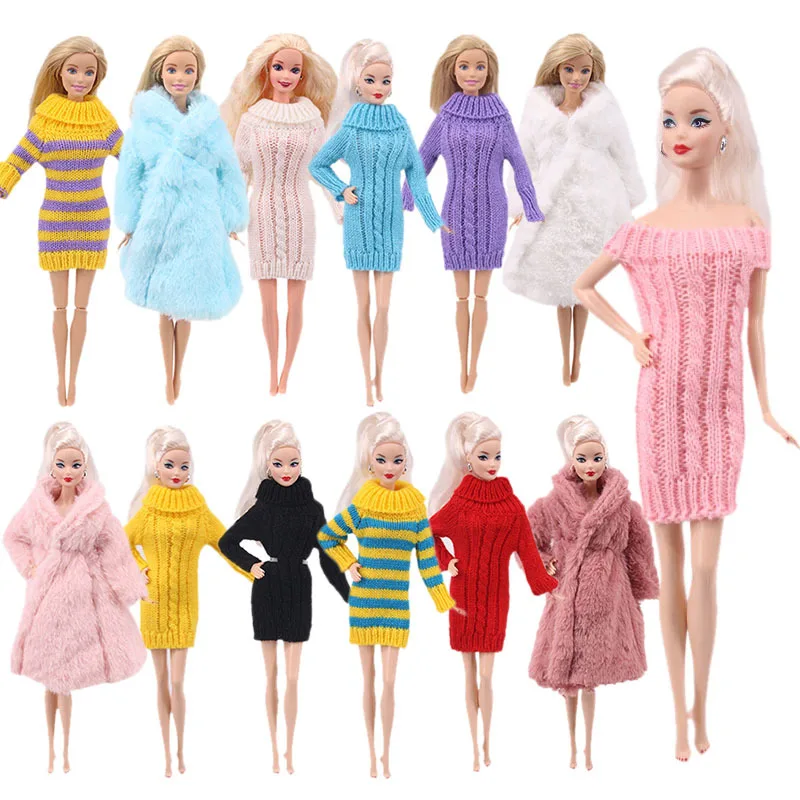 

1Pc Colourful Wool Mix Doll Coat High Quality Clothes Fashion Dress Handmade Colorful Sweater Winter Outfit for Barbie Doll