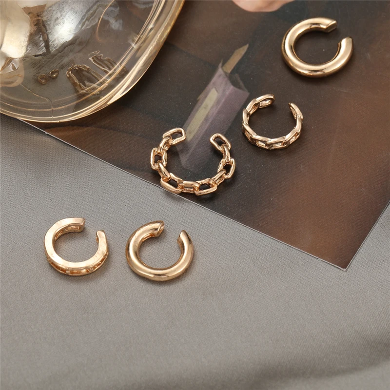 Ear Clip Earrings Clip Earrings Ear Clip Ear Accessories 17KM Ear Cuff Gold Color Leaves Non-Piercing Ear Clips Fake Cartilage Earrings Clip Earrings For Women Men Jewelry