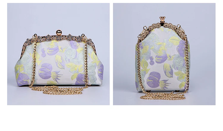 2021 New Arrival Floral Luxury Diamond Vintage Handmade Fabric Needlework Material Kit Set Mouth Gold Brand Frame Women Handbag