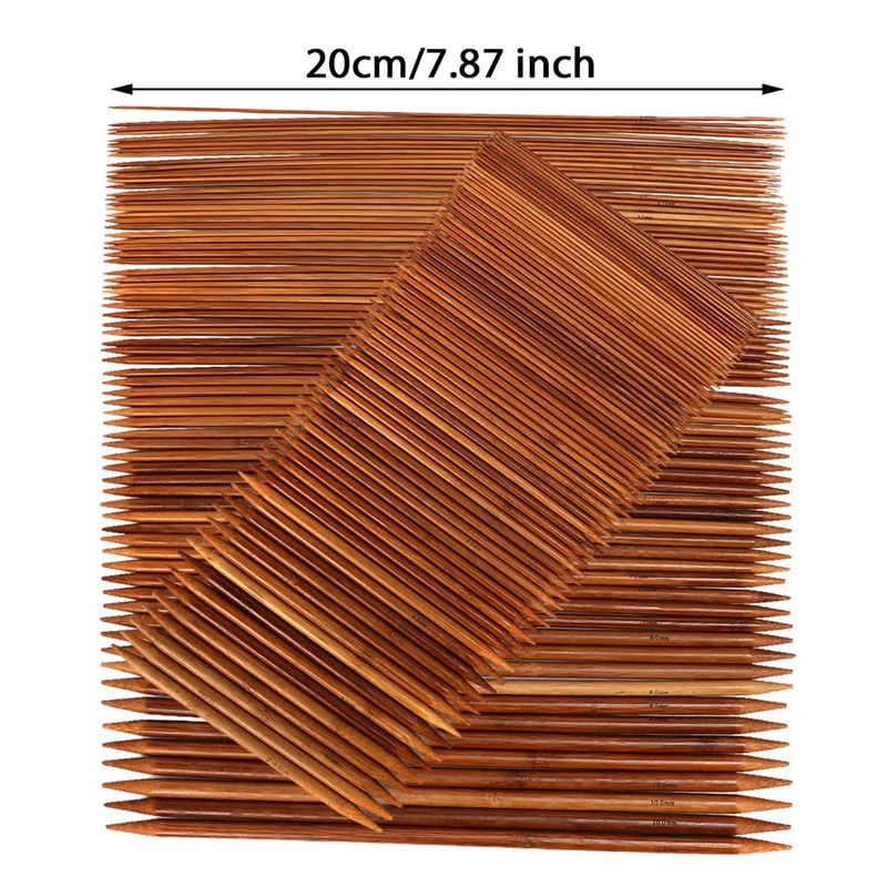 Knitting Needles 75 Pcs 20cm Double Pointed Carbonized Bamboo Knitting Needles Knit Yarn Weave Craft Mix 15 Sizes 2.0-10mm Crochet Needles Set Knitting Supplies Crochet Needles Knitting Material Knitting Craft Supplies