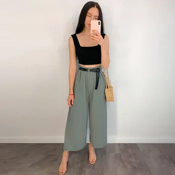 

2019 Spring Summer Hot Sale Solid Wide Leg Pants Loose Pants Bow Ankle Length Pants Women's High Waist Stylish Loose Pants