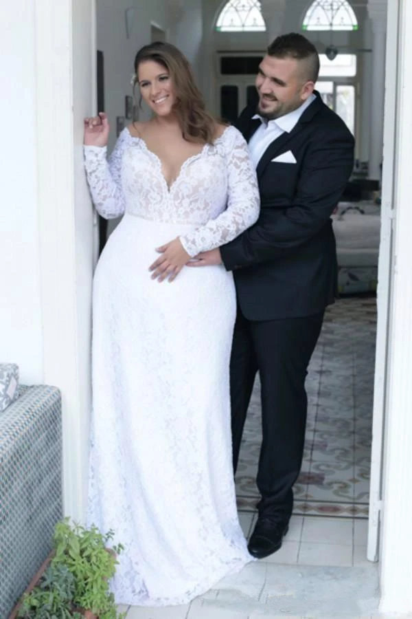 Новое поступление; большие размеры; Свадебные платья; vestido de novia; кружевные свадебные наряды Русалка; большие размеры; платье невесты с длинными рукавами