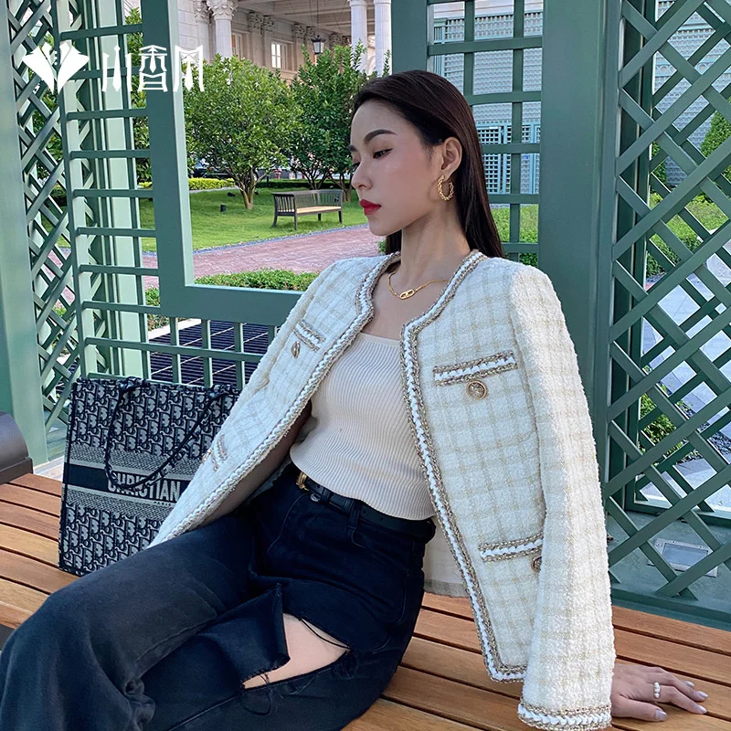 2025 New Autumn Tweed Jackets Women O-Neck Long Sleeve Loose