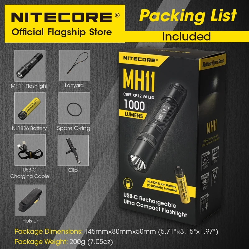 NITECORE USB 충전식 손전등, 강력한 야외 라이딩 야간 낚시, 매우 밝은 휴대용 LED 손전등, 18650 배터리, MH11