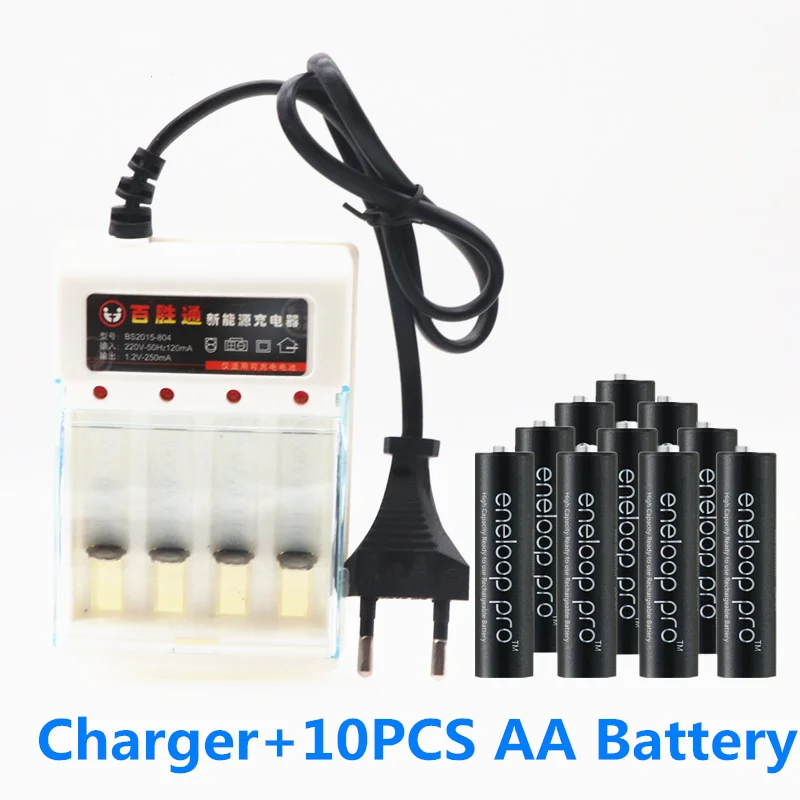 Белый Panasonic eneloop основная батарея pro AA 2500 MAH 12V NI MH камера, перезаряжаемая батарея+ зарядное устройство - Цвет: Белый