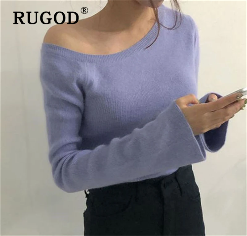 Женский вязаный свитер RUGOD однотонная винтажная туника с открытыми плечами и