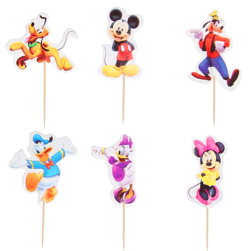 

24pcs Cartoon Dog Mickey Mouse Minnie Cupcake Toppers pick Party Supplies Kids Birthday Party wedding cake flag Decorations