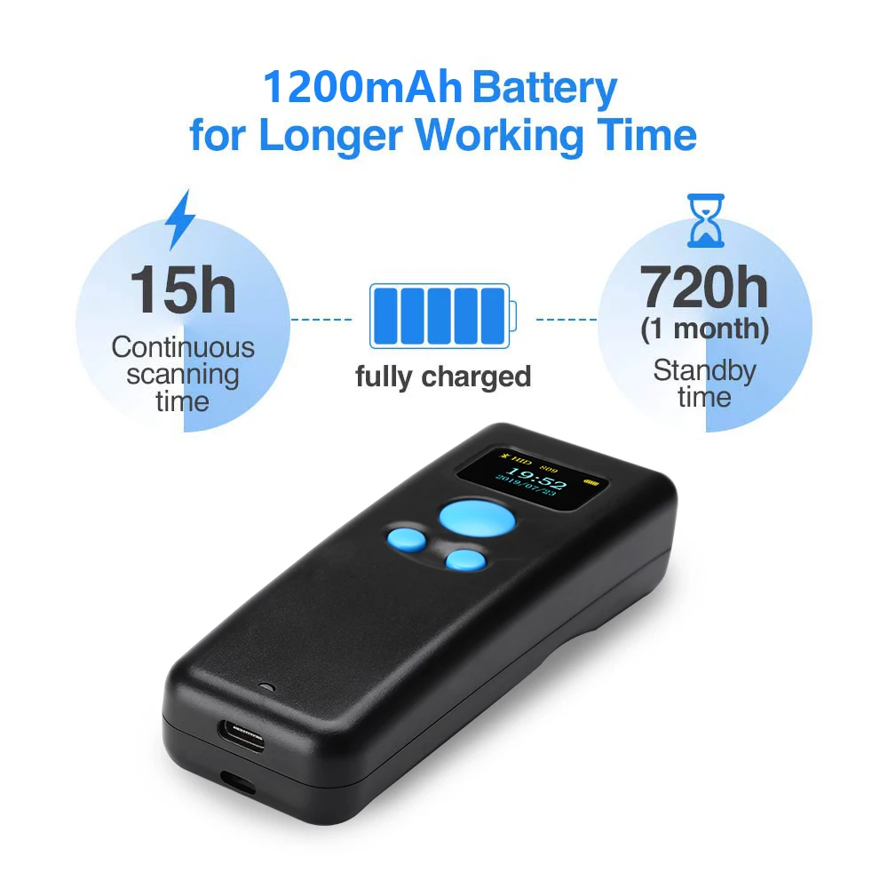 

Mini 2D QR 2.4G Barcode Scanner Pocket Warehouse Retail Logistics Bluetooth Barcode Scanner Wireless Reader with Screen