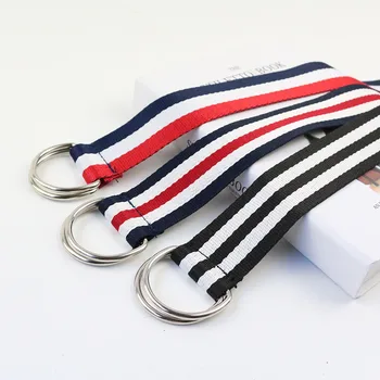 

105cm Dual Ring Fashion Canvas Waist Belt Color Striped Waistband Men Woman Student Nonporous Belt Trousers Accessories