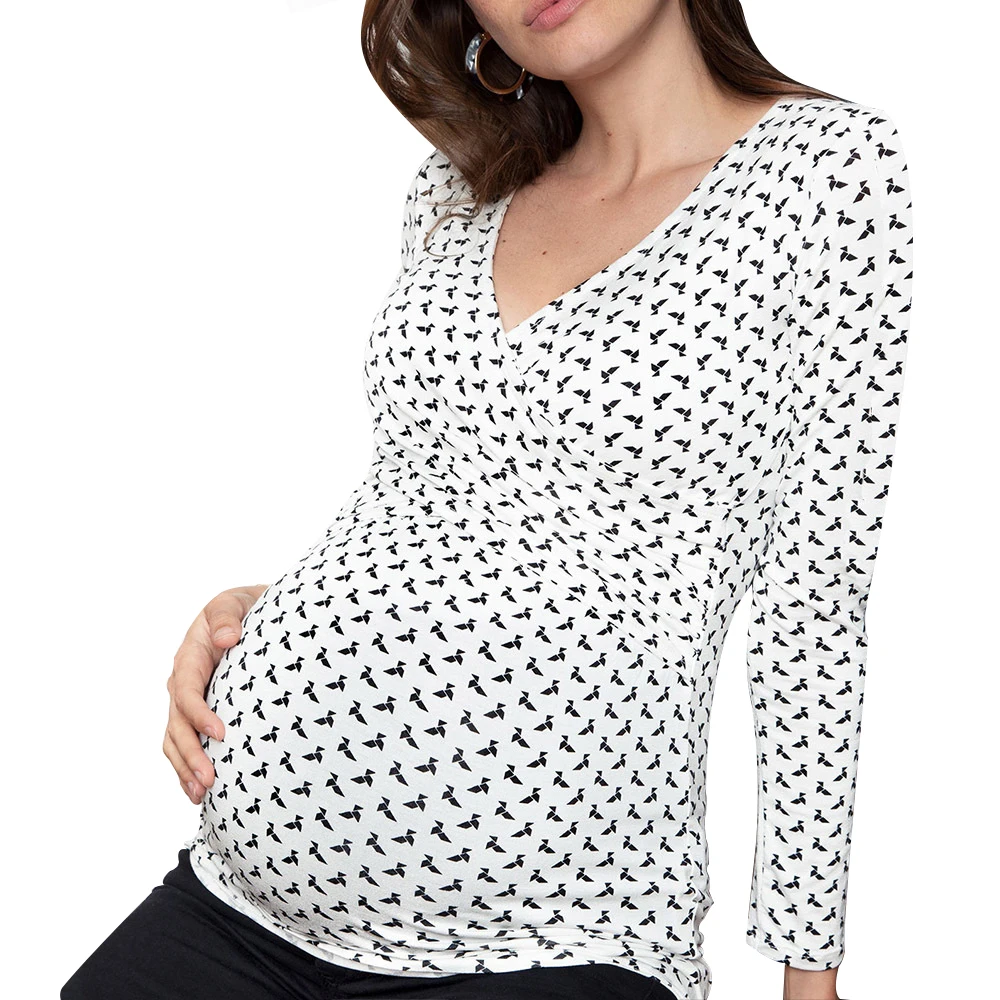 Autumn Summer Maternity Clothes Pregnant T shirt Long Sleeve Women's Breastfeeding Maternity Nursing Shirts Nursing Clothes D30 - Цвет: Белый