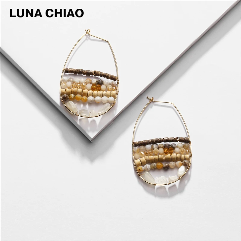 Женские серьги в стиле бохо LUNA CHIAO массивные из 2020 дерева и натурального камня