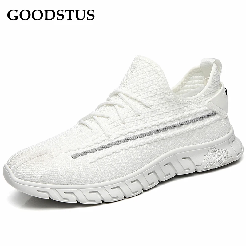 

GOODSTUS Hot Sale Men Sneaker Rubber Sole Mesh Vamp High Quality Comfortable Breathable Height Increase White Solid Color