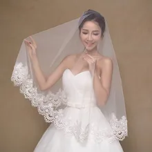 Аппликация Длинная свадебная вуаль цвета слоновой кости 3M кружевная вуаль для церкви Мантилья собора свадебная вуаль один слой 1,5 м короткая фата невесты