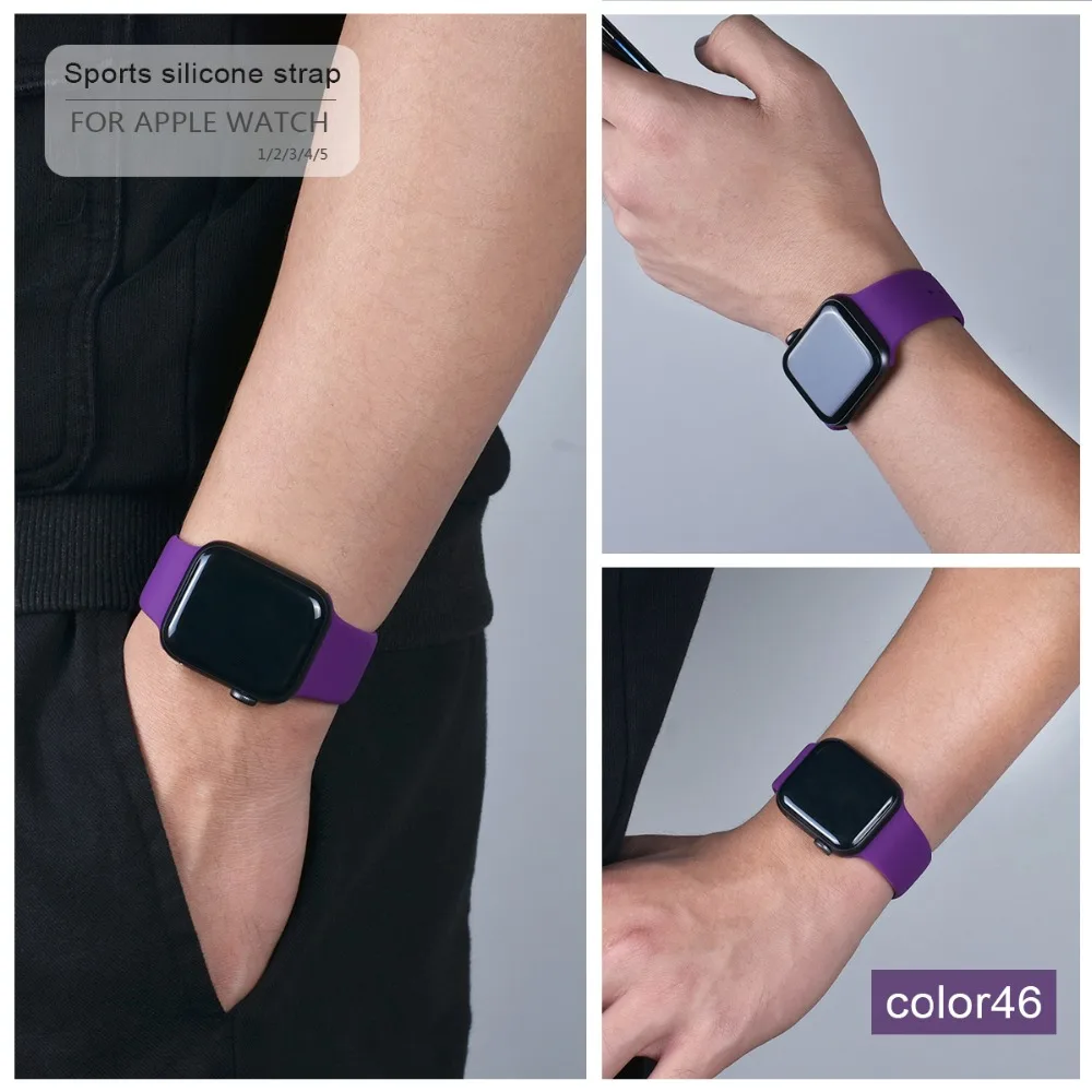 Мягкий силиконовый спортивный ремешок для Apple Watch 5 4 3 2 1 38 мм 42 мм, резиновый ремешок для часов Iwatch series 5 4 40 мм 44 мм
