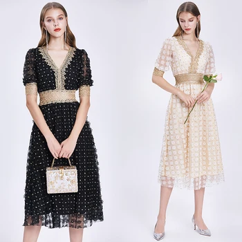 

HANZANGL 2020 New dimensional flower embroidery Lace heavy industry dress