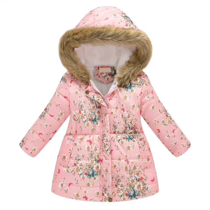 Новые пальто и куртки с большим воротником для девочек детское пальто с воротником из искусственного меха для маленьких девочек, зимняя верхняя одежда для девочек - Цвет: Orange pink