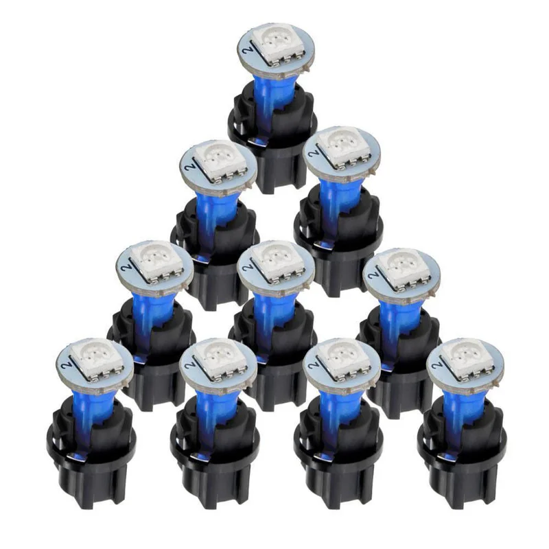 

10pcs 74 T5 1SMD 5050 LED Lights DC 12V Twist Socket Blue Instrument Panel Cluster Plug Dash Light Bulbs Car Interior Lights