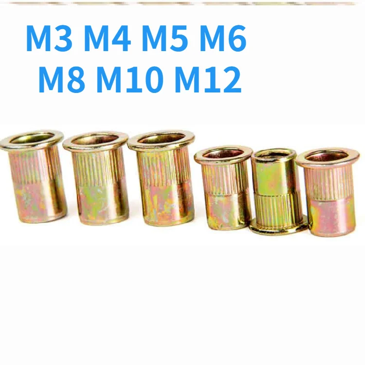 Flat Head Zinc Plated Carbon Steel Knurled Rivet Nut Insert
