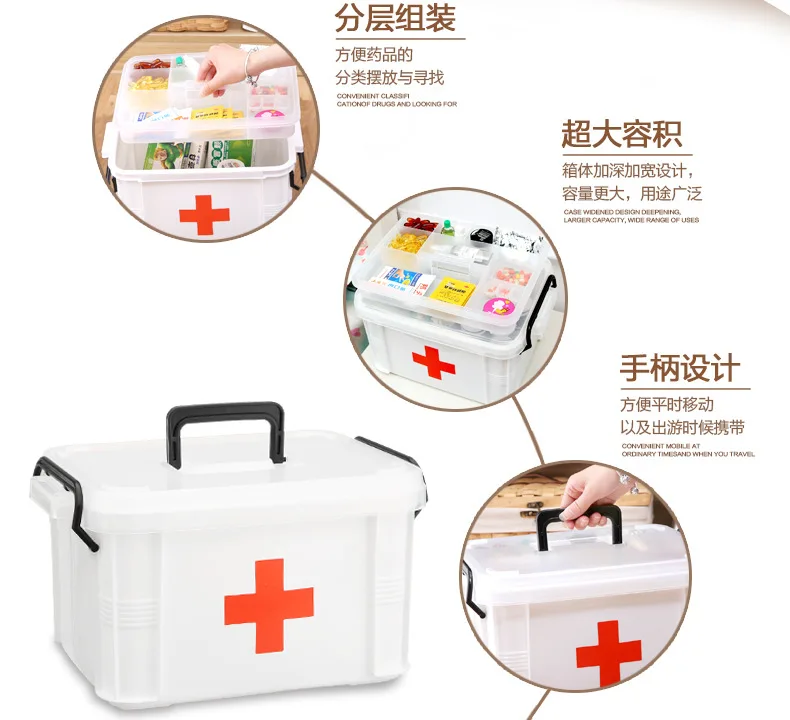 Medium Plastic Medicine Box Double Layer Pharmaceutical Goods Storage Box Home Children Small Medicine Box yi yao First Aid Phar
