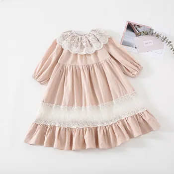 

Girls Dresses Autumn New Lantern Sleeve Embroidery Kids Fashion Lace Princess Mermaid Dress Children Wear 0-5Y