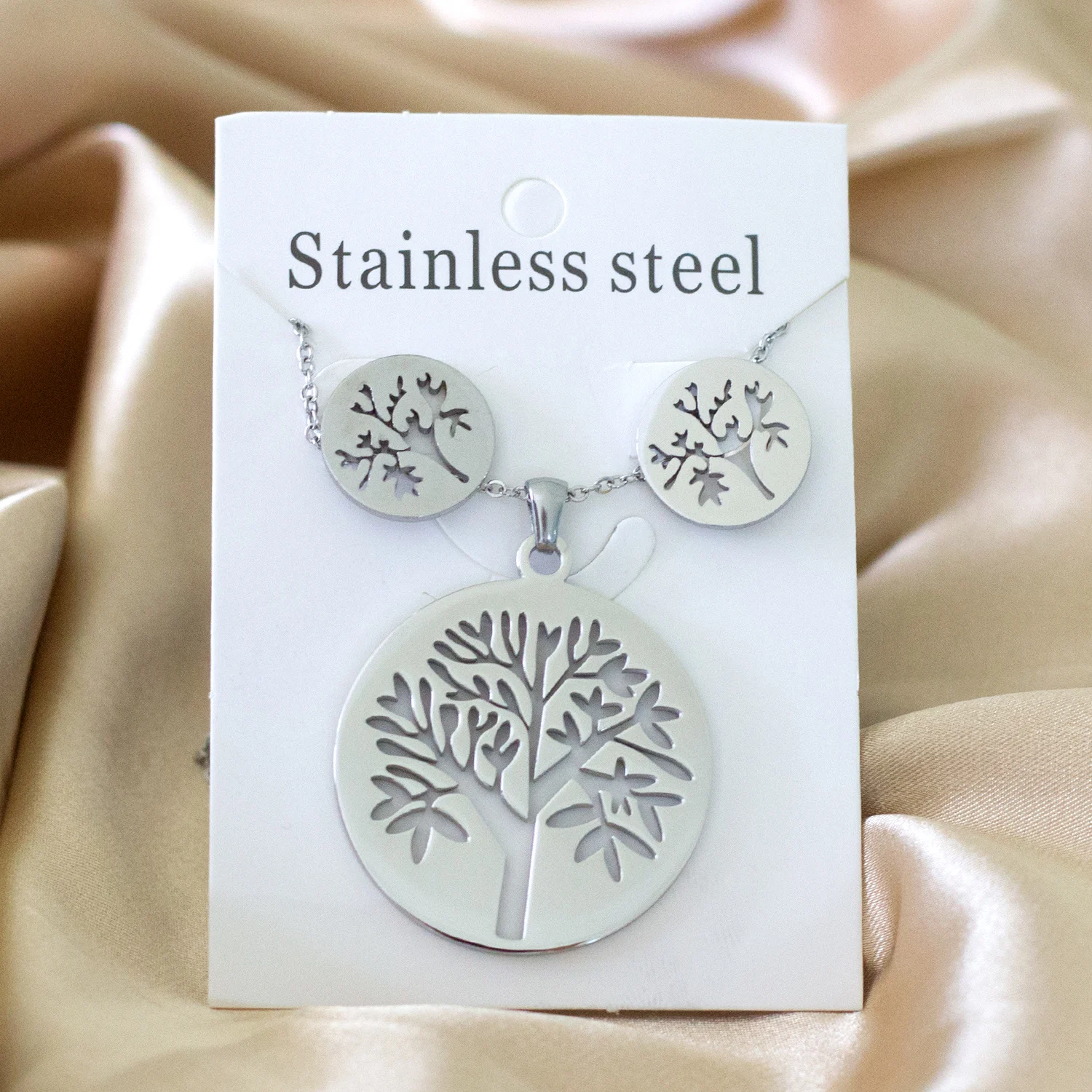 LUXUKISSKIDS Big Tree Of Life Charms Dubai Golden Jewelry Sets For Woman/Men Hippie Round Pendant Set of Necklace Earrings Punk