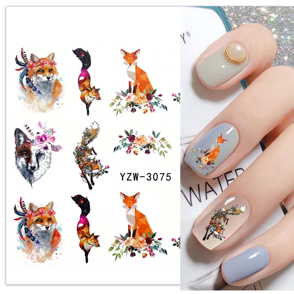 Nail Stickers Sliders For Nails Winter Sticker Elk Figure Nail Art Decorations Wolf Animal Transfer Watermark Water Slider