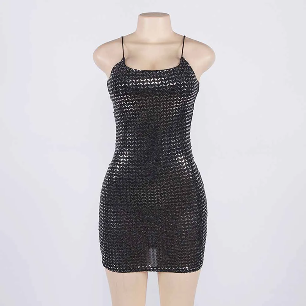 Women Sexy Square Collar Women Dresses Spaghetti Strap Mini Sequined Sleeveless Dress Women Summer Sheath Sexy Dresses Vestidos